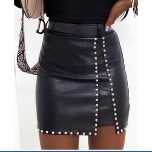 Faux Leather Round Studded Mini Skirt Large